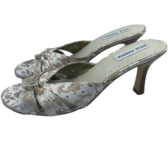 Steve MADDEN P-Kiss Champagne Sparkling Brocade Slide Leather Sandals Size 8.5 - Picture 4 of 13